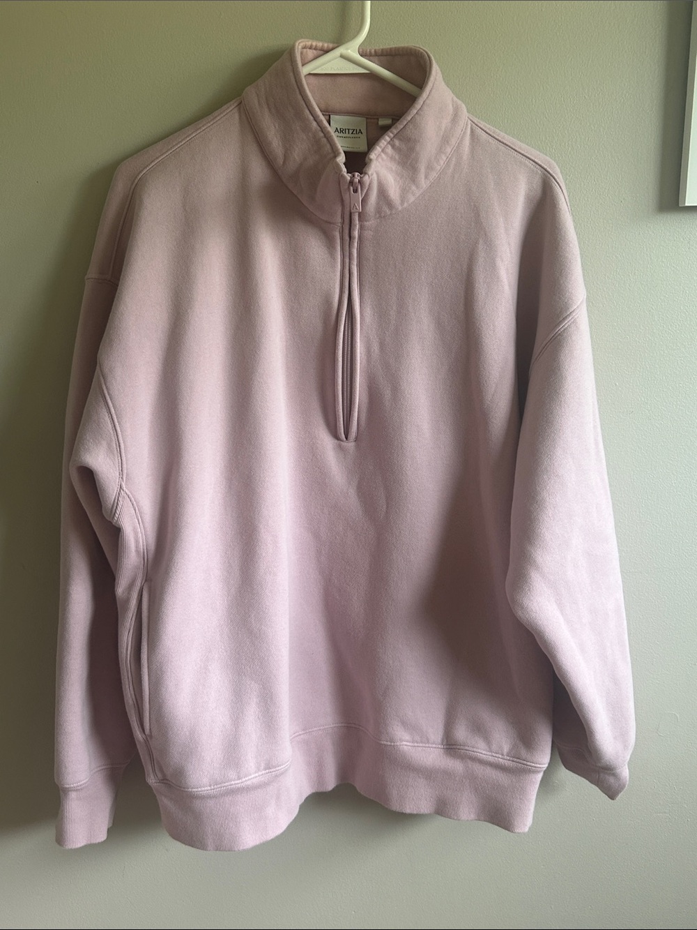 Aritzia Men's Pastel Pink Half-Zip Fleece Pullover